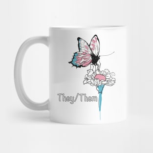 They/Them Trans colors butterfly on daisy flower shirt Mug